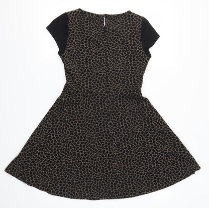Red Herring Womens Black Animal Print  Skater Dress  Size 10
