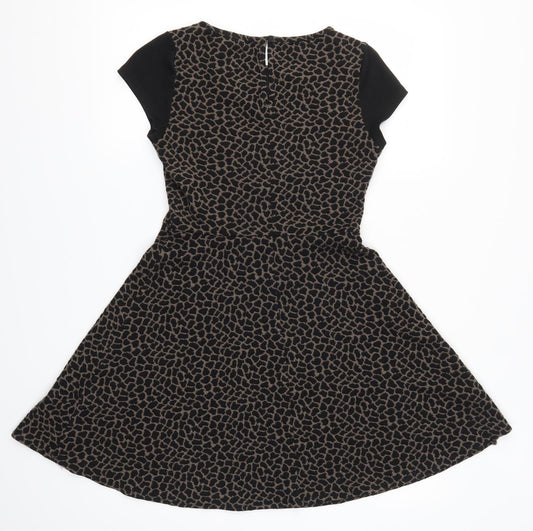 Red Herring Womens Black Animal Print  Skater Dress  Size 10