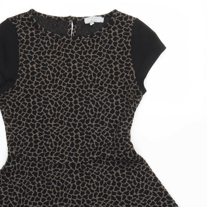Red Herring Womens Black Animal Print  Skater Dress  Size 10