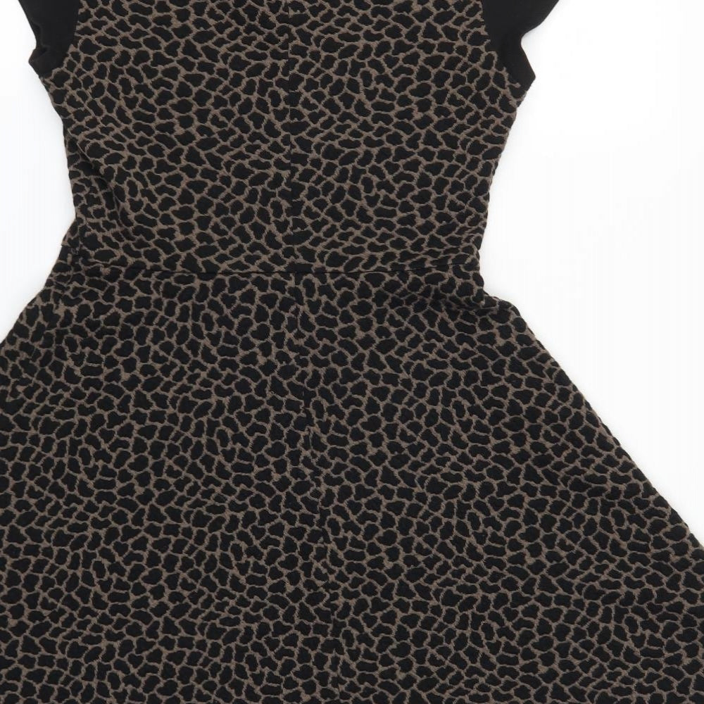 Red Herring Womens Black Animal Print  Skater Dress  Size 10