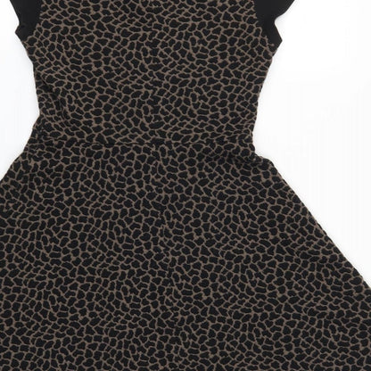 Red Herring Womens Black Animal Print  Skater Dress  Size 10