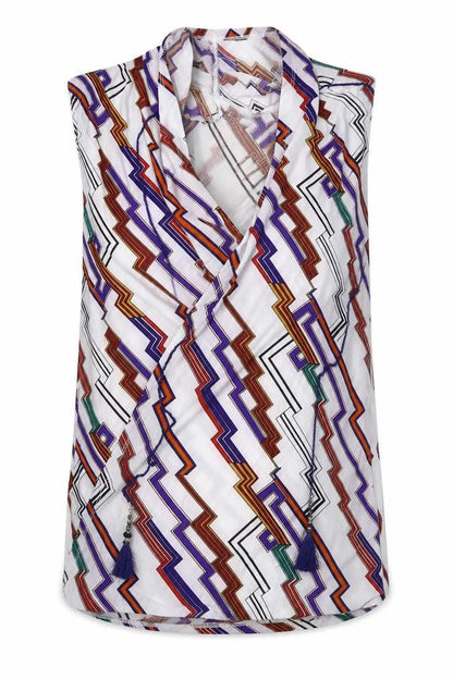 Double II Womens White Geometric  Basic Blouse One Size