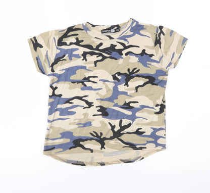 Boohoo Boys Brown Camouflage Jersey Basic T-Shirt Size 7-8 Years