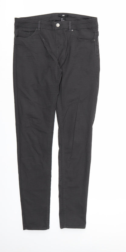 H&M Womens Grey Animal Print Denim Skinny Jeans Size 10 L30 in