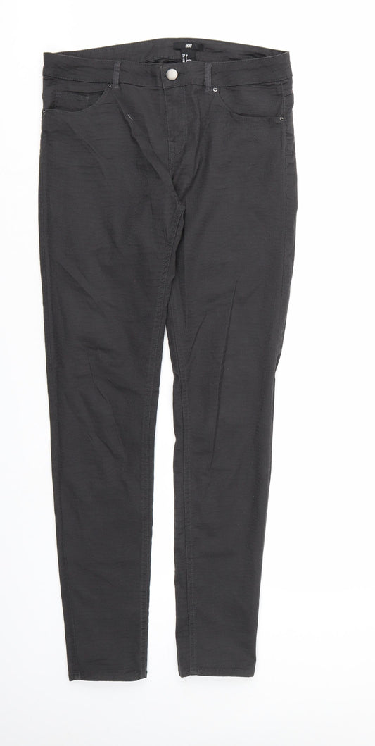H&M Womens Grey Animal Print Denim Skinny Jeans Size 10 L30 in