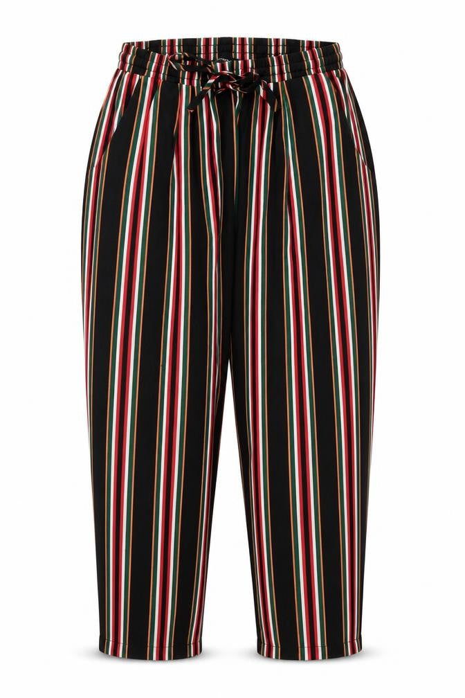 PRETTYLITTLETHING prettylit Womens Black Striped Rayon Bloomer Trousers Size 10 L24 in