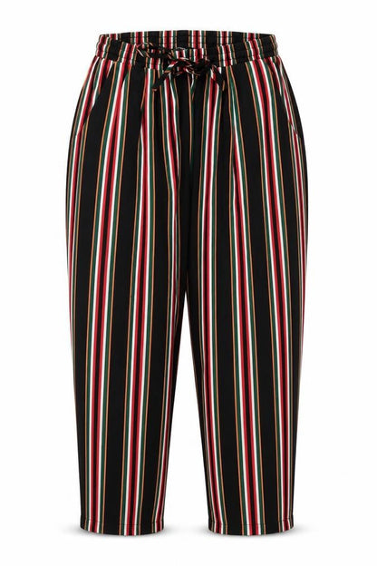 PRETTYLITTLETHING prettylit Womens Black Striped Rayon Bloomer Trousers Size 10 L24 in