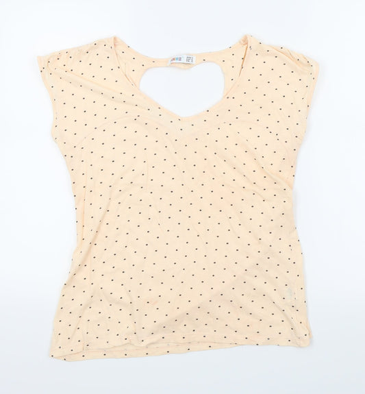 DENIM CO Womens Orange Polka Dot  Basic T-Shirt Size 14
