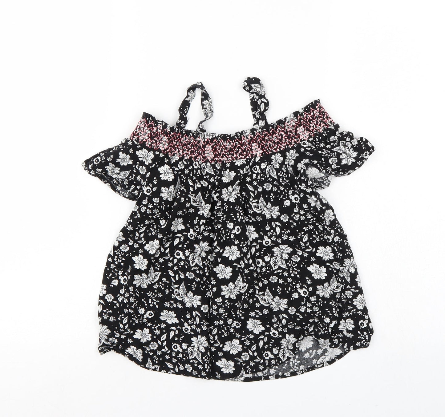 I LOVE GIRLSWEAR Girls Black Floral  Basic Blouse Size 9 Years