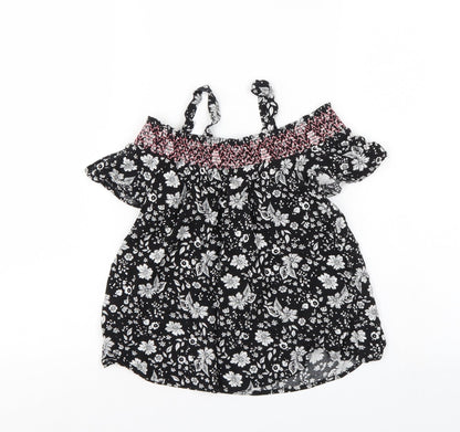 I LOVE GIRLSWEAR Girls Black Floral  Basic Blouse Size 9 Years