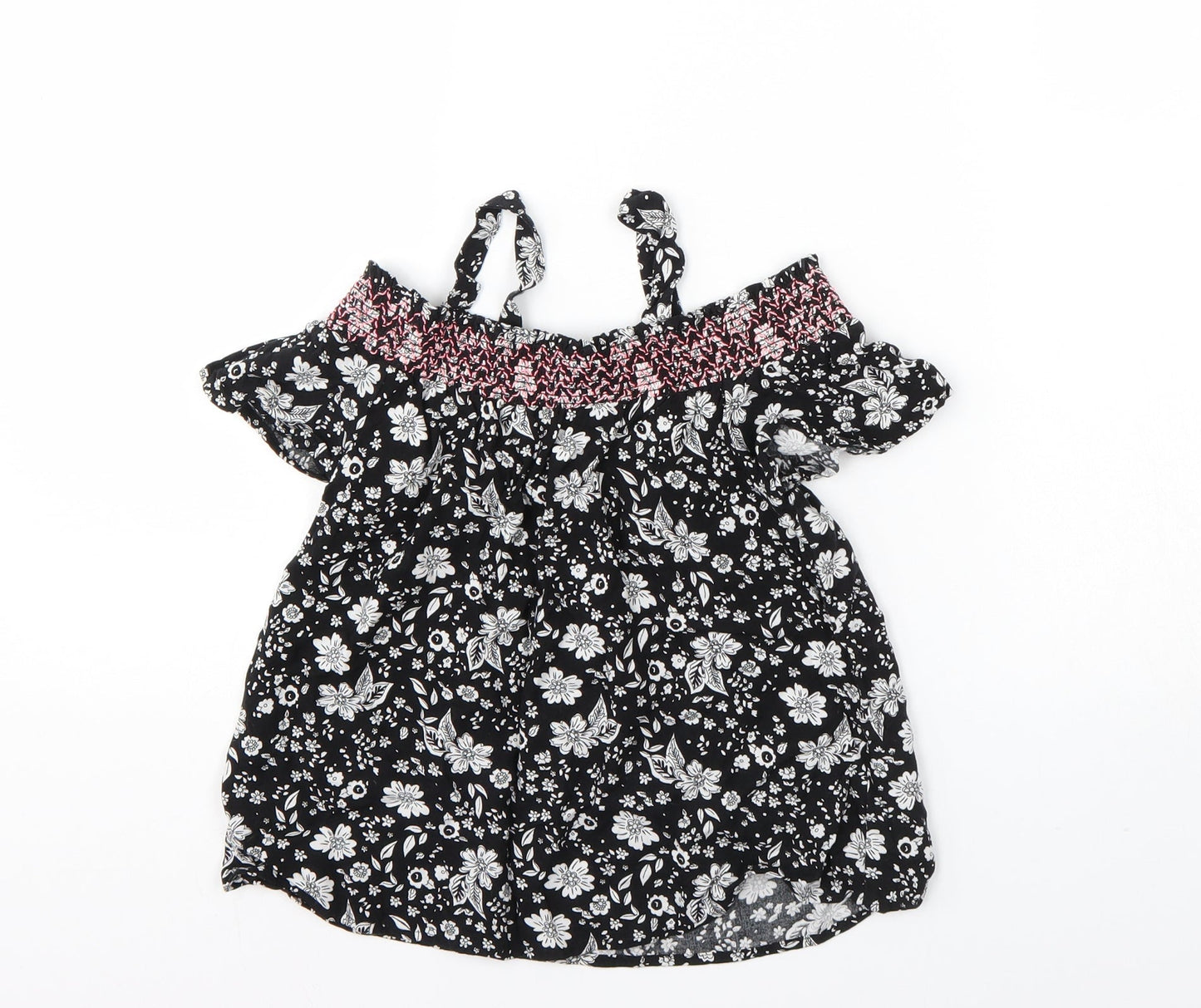 I LOVE GIRLSWEAR Girls Black Floral  Basic Blouse Size 9 Years