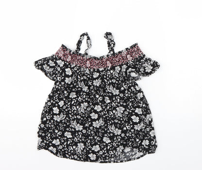 I LOVE GIRLSWEAR Girls Black Floral  Basic Blouse Size 9 Years