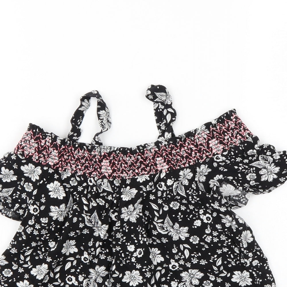 I LOVE GIRLSWEAR Girls Black Floral  Basic Blouse Size 9 Years