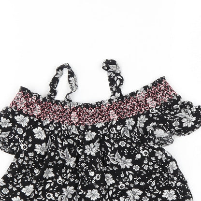 I LOVE GIRLSWEAR Girls Black Floral  Basic Blouse Size 9 Years