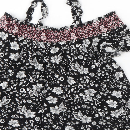 I LOVE GIRLSWEAR Girls Black Floral  Basic Blouse Size 9 Years