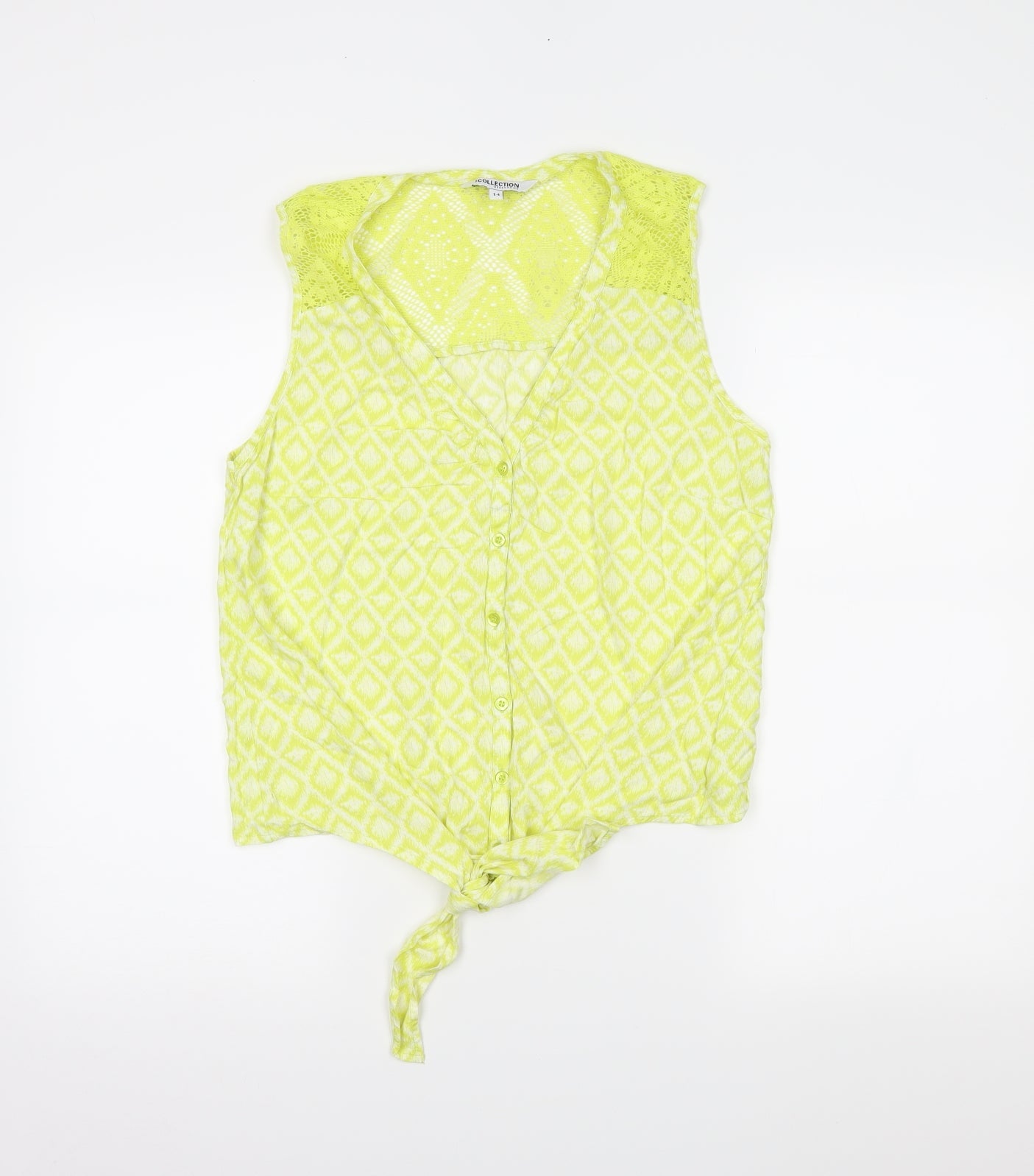 Debenhams Womens Yellow Argyle/Diamond  Basic Button-Up Size 14