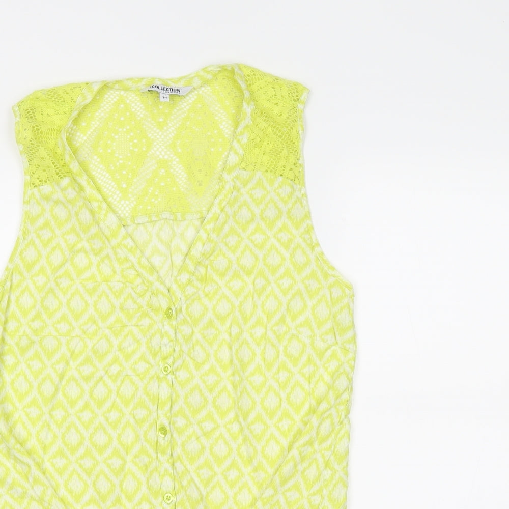 Debenhams Womens Yellow Argyle/Diamond  Basic Button-Up Size 14