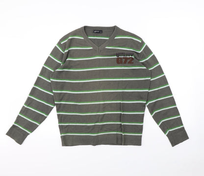 Cedar Wood State Mens Brown Striped  Pullover Jumper Size M