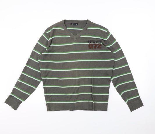 Cedar Wood State Mens Brown Striped  Pullover Jumper Size M