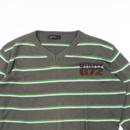 Cedar Wood State Mens Brown Striped  Pullover Jumper Size M