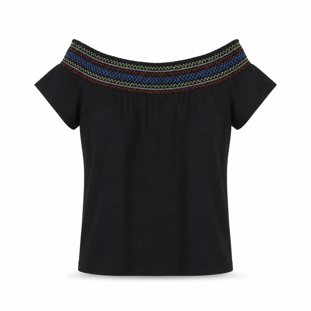 Womens UK Size 14 Papaya Black Basic T-Shirt