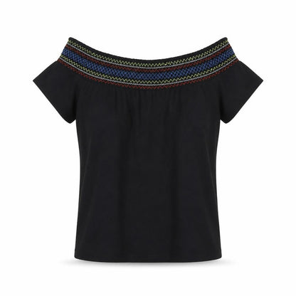 Womens UK Size 14 Papaya Black Basic T-Shirt