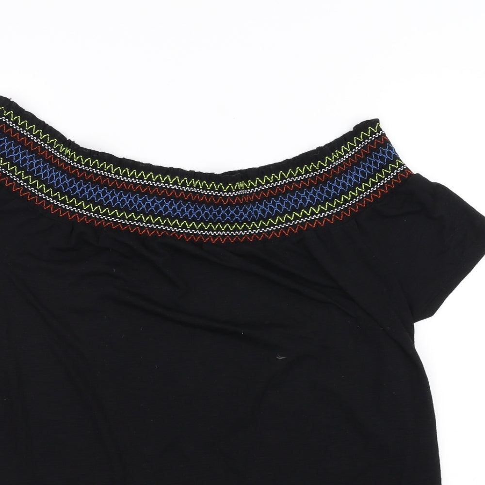 Womens UK Size 14 Papaya Black Basic T-Shirt