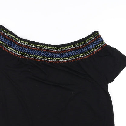 Womens UK Size 14 Papaya Black Basic T-Shirt