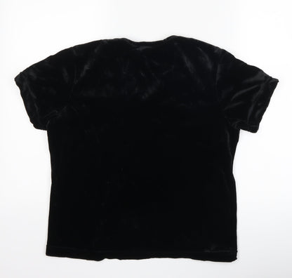 Anna Morella Womens Black Floral  Basic T-Shirt Size 14