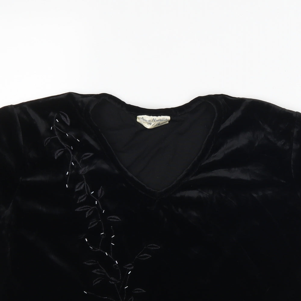 Anna Morella Womens Black Floral  Basic T-Shirt Size 14
