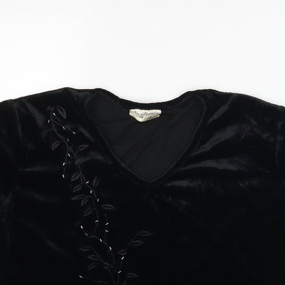 Anna Morella Womens Black Floral  Basic T-Shirt Size 14