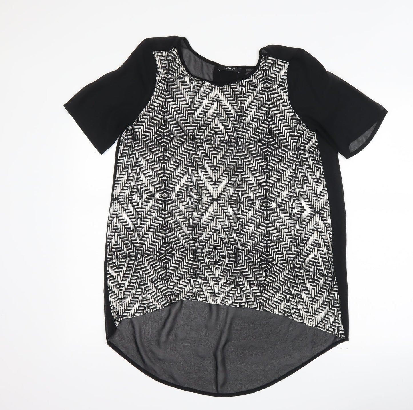 George Womens Black Geometric  Basic T-Shirt Size 8