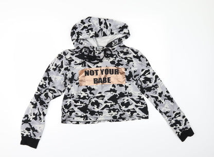 Select Womens Grey Animal Print  Pullover Hoodie Size 12  - cropped hoodie