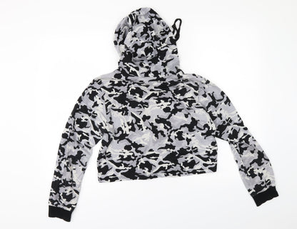 Select Womens Grey Animal Print  Pullover Hoodie Size 12  - cropped hoodie