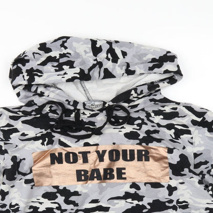 Select Womens Grey Animal Print  Pullover Hoodie Size 12  - cropped hoodie
