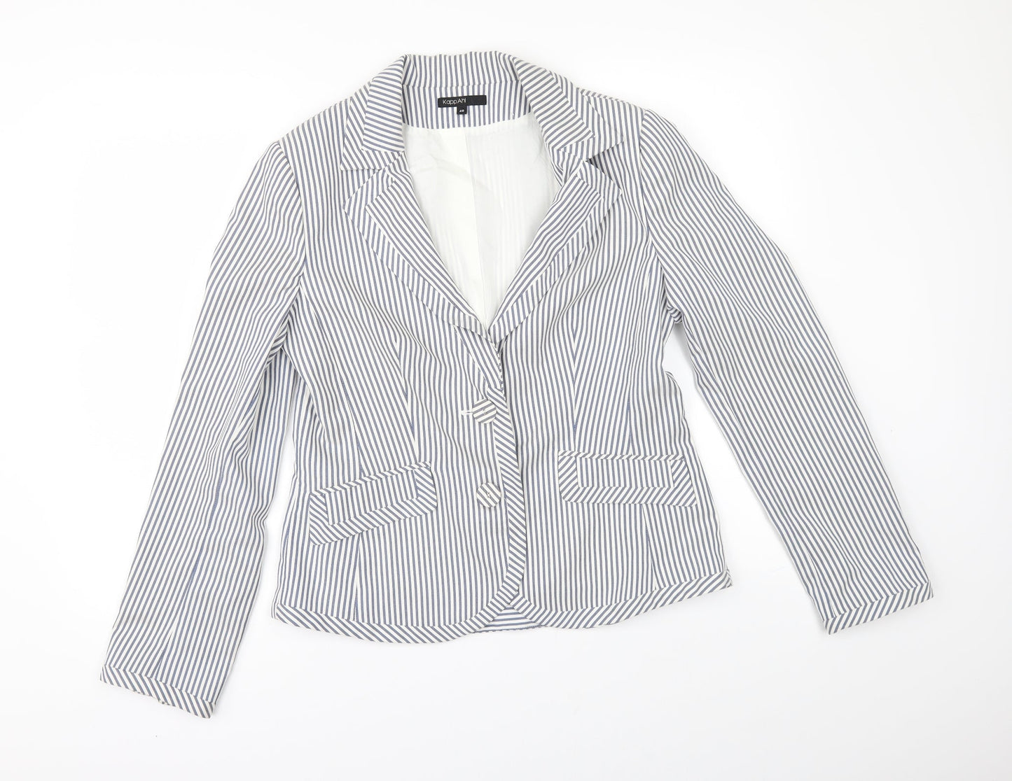KappAhI Womens White Striped  Jacket Blazer Size 12