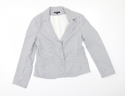 KappAhI Womens White Striped  Jacket Blazer Size 12