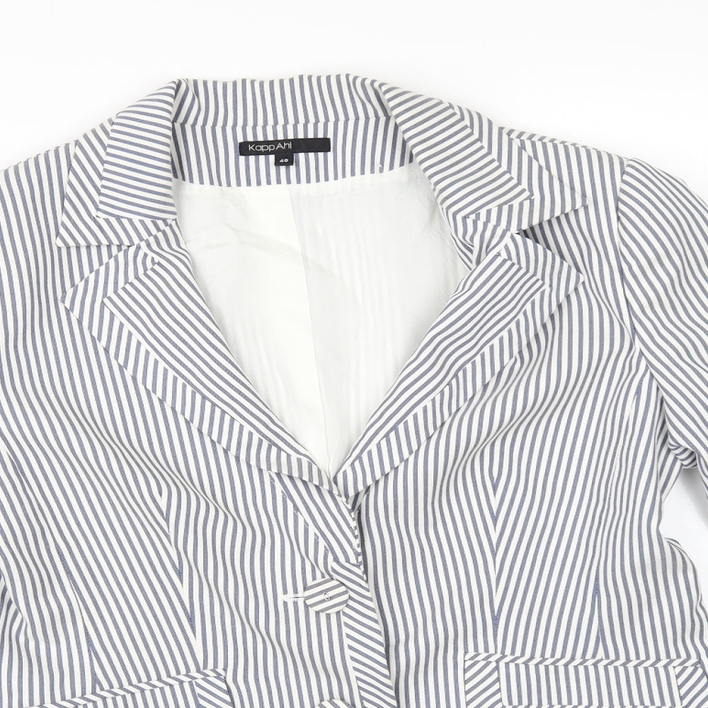 KappAhI Womens White Striped  Jacket Blazer Size 12
