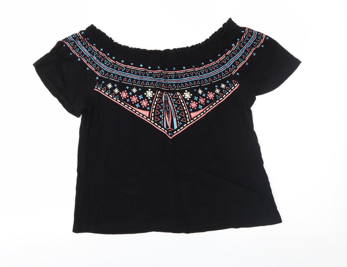 Primark Womens Black Geometric Jersey Basic Blouse Size 8