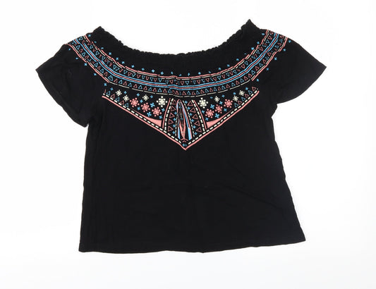 Primark Womens Black Geometric Jersey Basic Blouse Size 8
