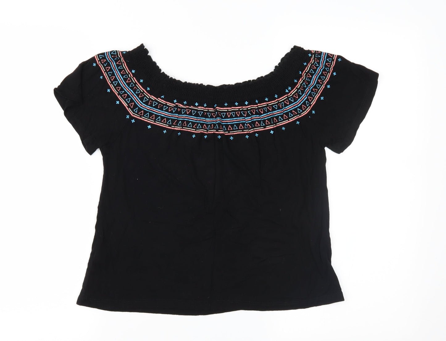 Primark Womens Black Geometric Jersey Basic Blouse Size 8