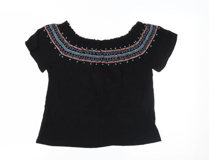 Primark Womens Black Geometric Jersey Basic Blouse Size 8