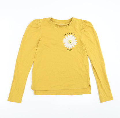 NEXT Girls Yellow   Basic T-Shirt Size 11 Years  - have a nice day