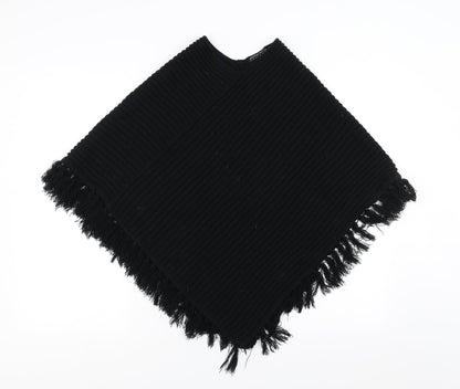 Nouveau Edition Womens Black   Cape Jumper One Size  - fringe detail