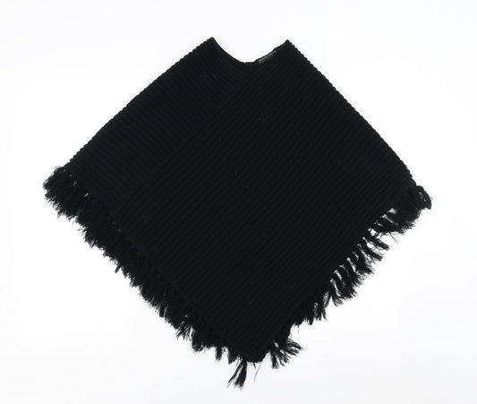 Nouveau Edition Womens Black   Cape Jumper One Size  - fringe detail