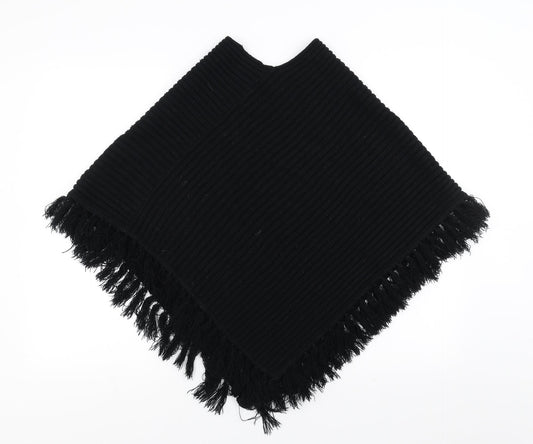 Nouveau Edition Womens Black   Cape Jumper One Size  - fringe detail