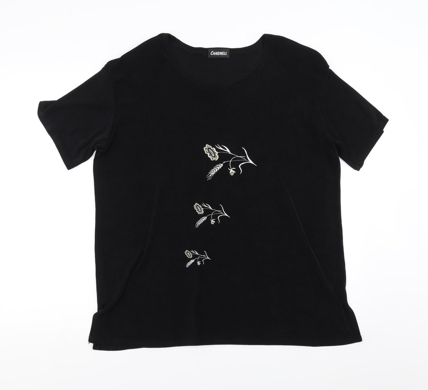 Charmell Womens Black   Pullover Jumper Size 2XL  - Floral Embroidery