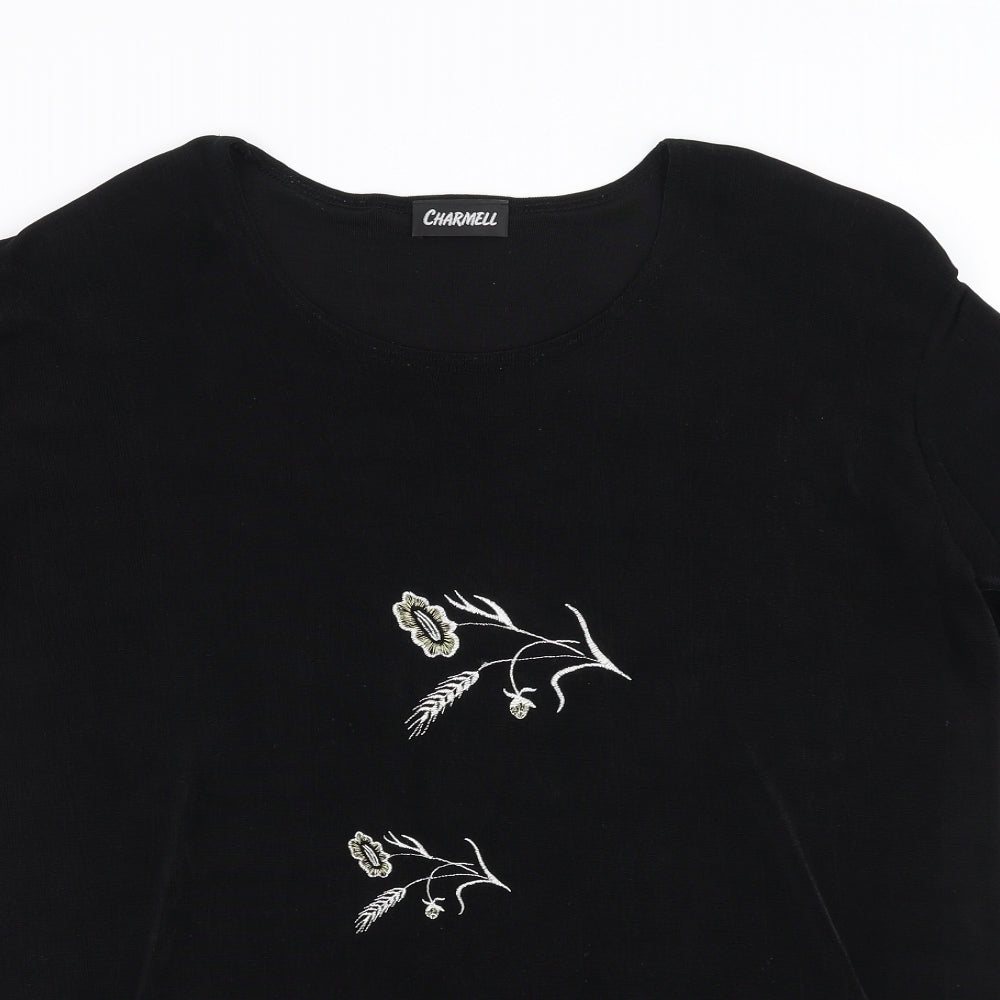 Charmell Womens Black   Pullover Jumper Size 2XL  - Floral Embroidery