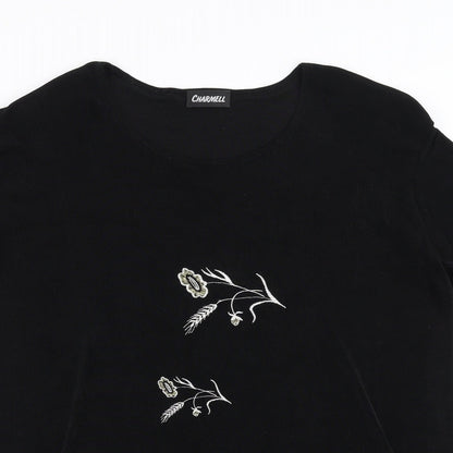 Charmell Womens Black   Pullover Jumper Size 2XL  - Floral Embroidery