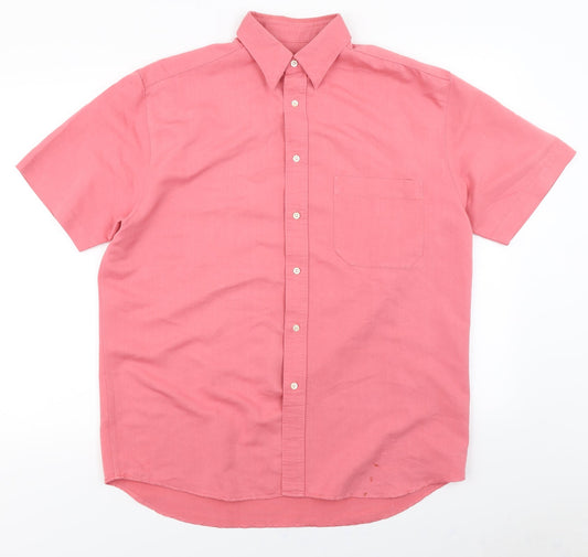 Mens UK Size M Fraser Pink  Button-Up Short Sleeve Casual Shirt